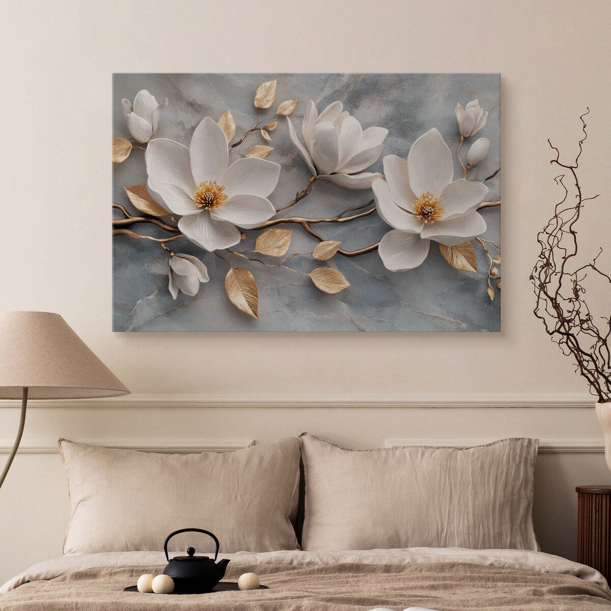 Obraz na płótnie Białe magnolie na marmurze 100x70cm
