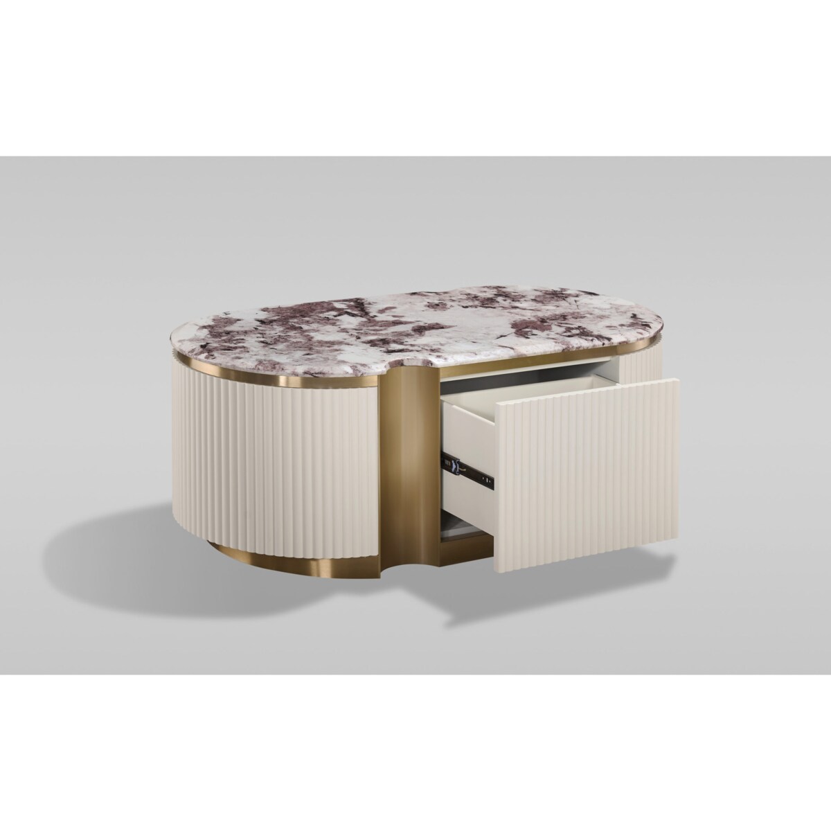 Stolik kawowy glamour kremowo złoty Nutris 122x60x45 ryflowany