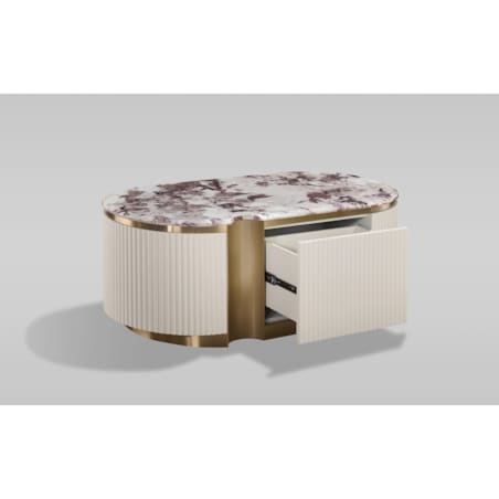 Stolik kawowy glamour kremowo złoty Nutris 122x60x45 ryflowany