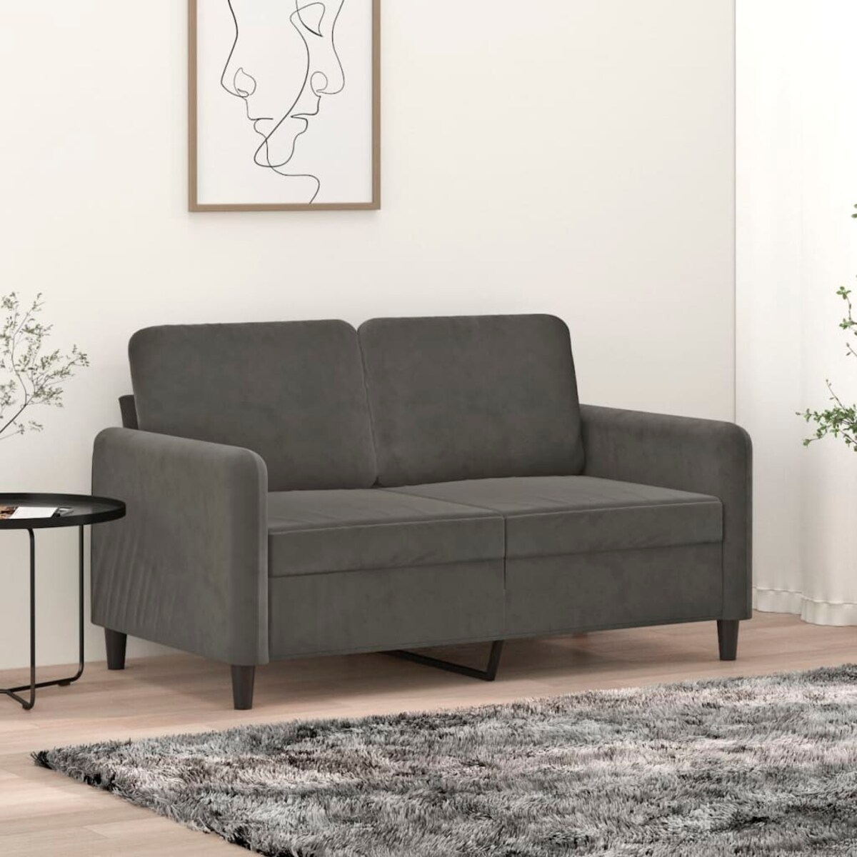 vidaXL Sofa 2-osobowa, ciemnoszary, 120 cm, tapicerowana aksamitem