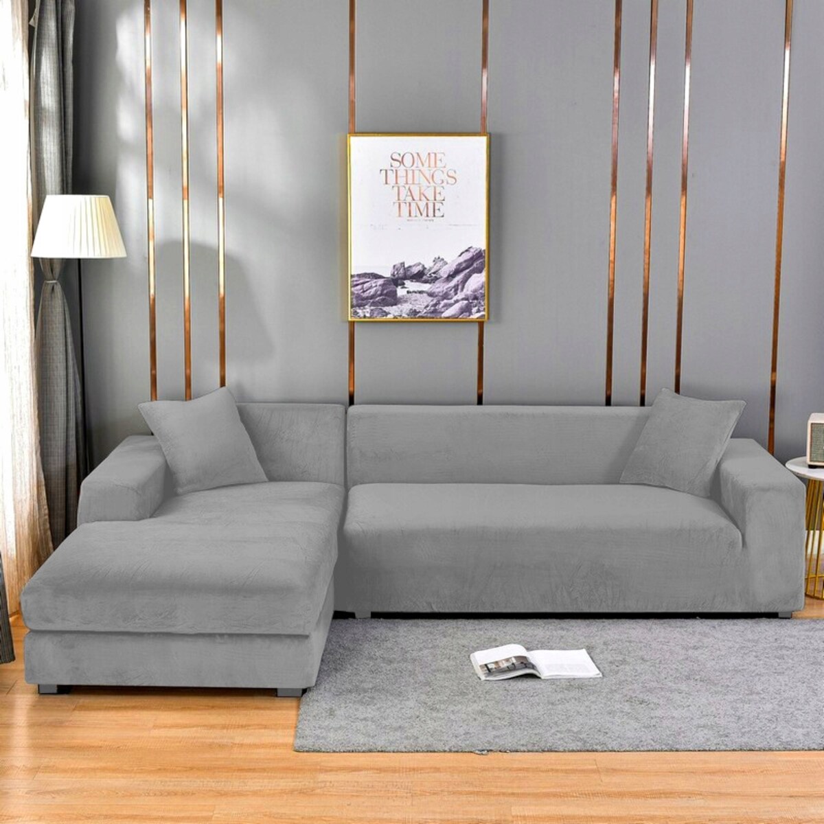 POKROWIEC NA KANAPĘ JASNY SZARY WELUR 4 OSOBOWY [22W4]