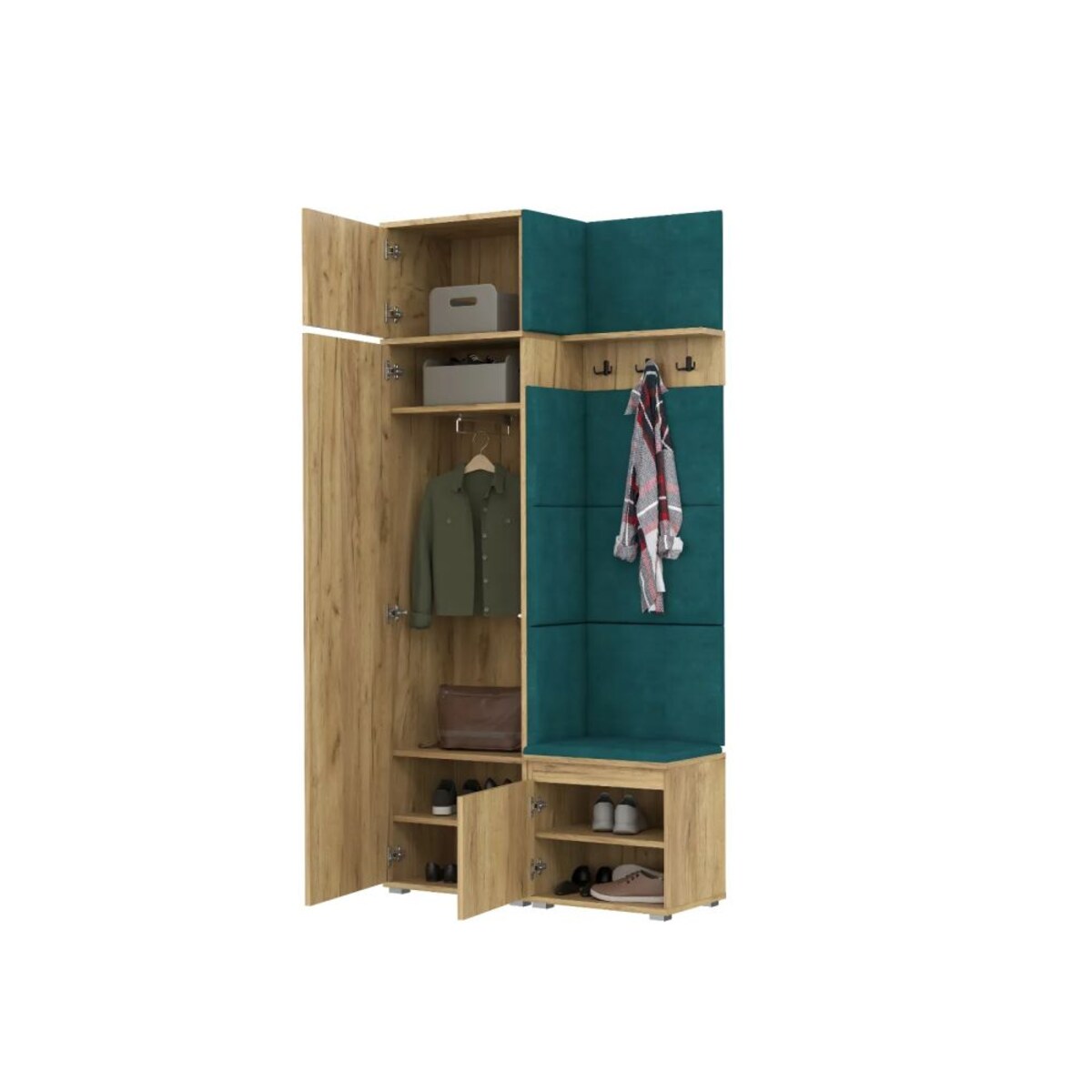 Garderoba z siedziskiem do przedpokoju SINGAPUR 104 dąb craft/zielony