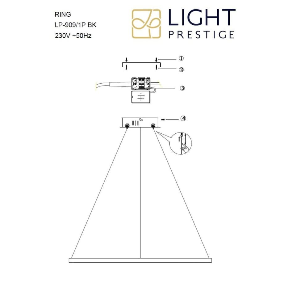 Lampa sufitowa wisząca Light Prestige Ring czarny LED 3000K 1 szt.