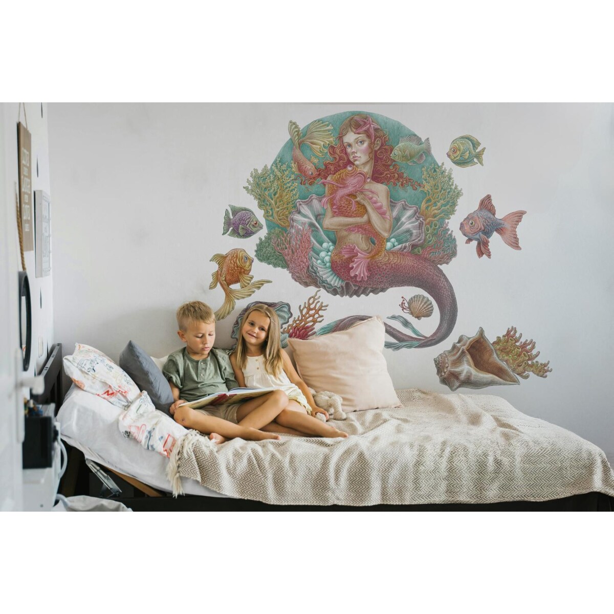 Zestaw naklejek na ścianę, Syrena świat rysunkowy, 60cm