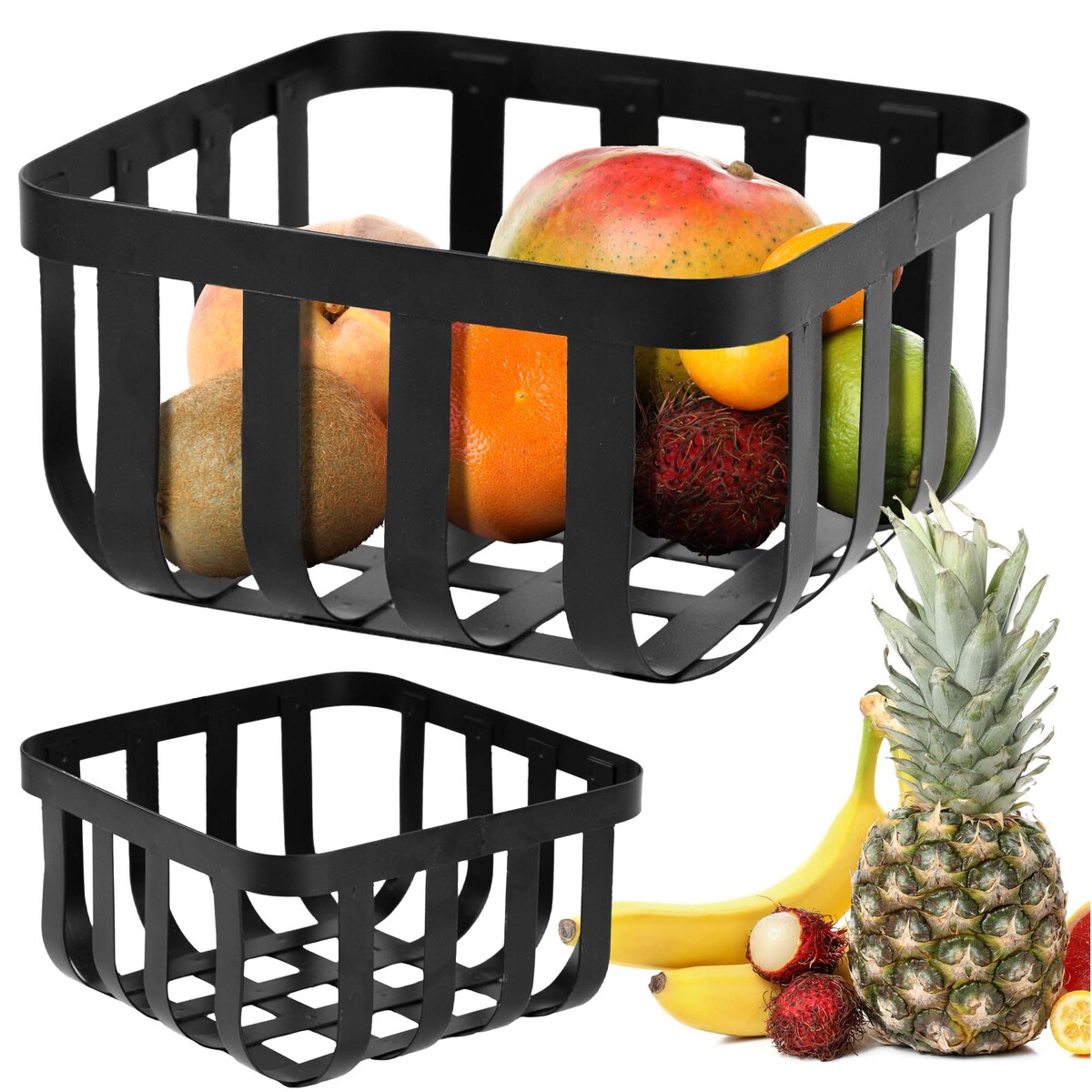 Koszyk Na Owoce Warzywa Pleciony Metalowy 20X20X10 Cm Dekoracja Czarny