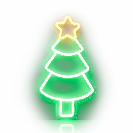 Świąteczny neon na ścianę, LED, 23 x 22 cm, na USB, kolor zielony, tworzywo sztuczne, motyw choinka