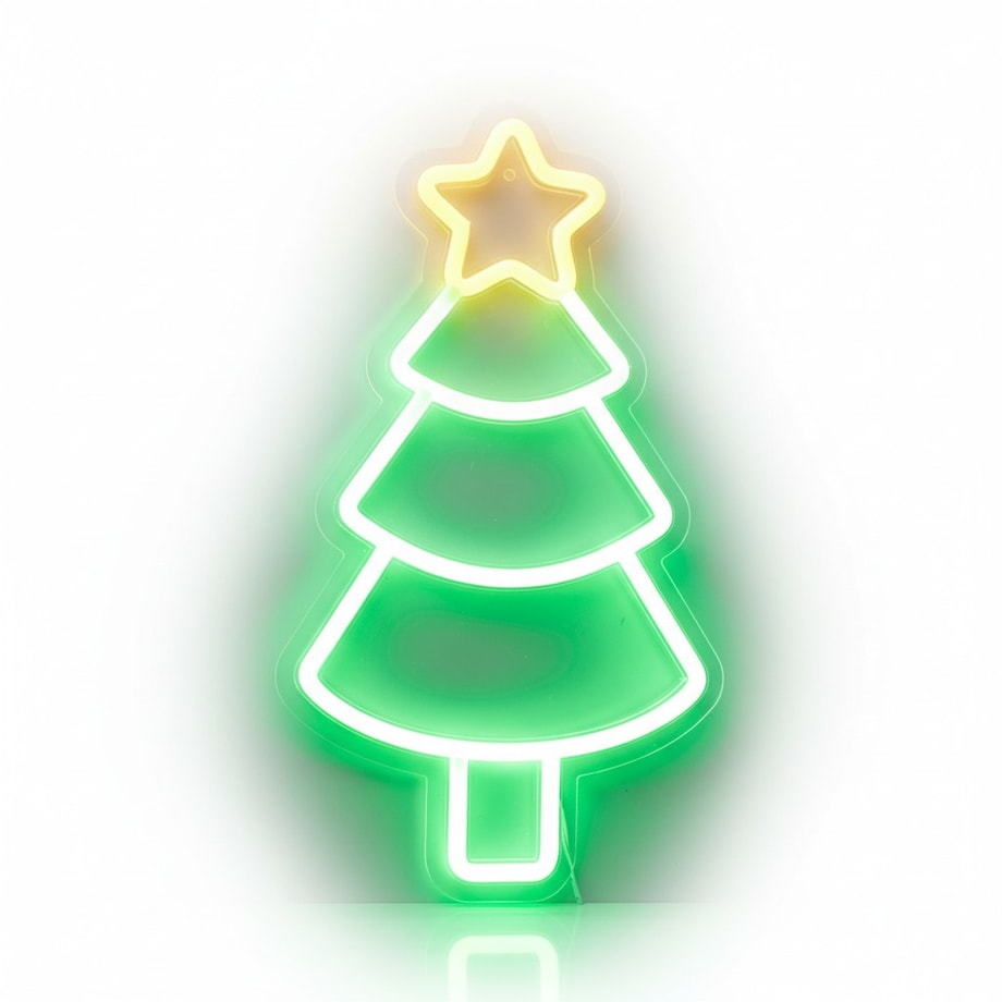 Świąteczny neon na ścianę, LED, 23 x 22 cm, na USB, kolor zielony, tworzywo sztuczne, motyw choinka