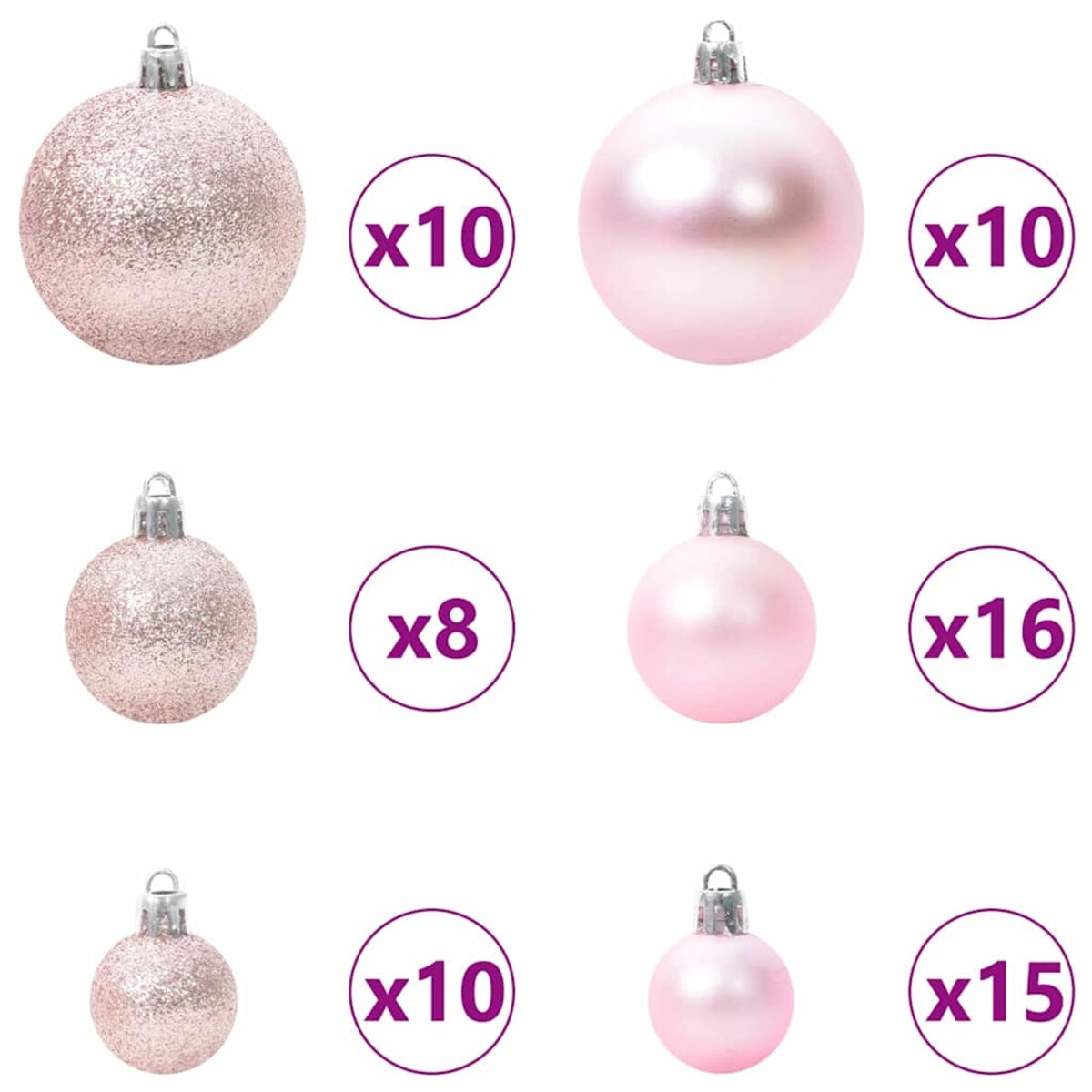 vidaXL Zestaw Bombek Choinkowych 120 pcs Różowy Z tworzywa sztucznego