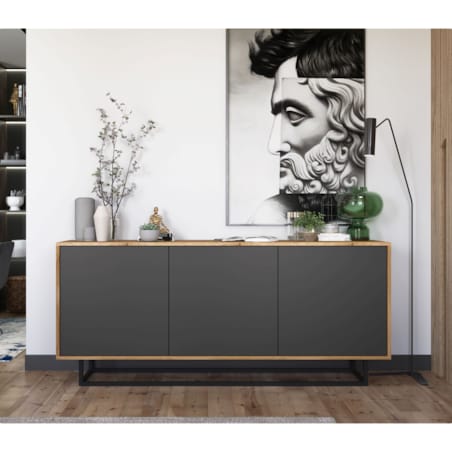 Komoda Loft Szafka RTV Industrialna Dąb Wotan Grafit MAT 168 cm