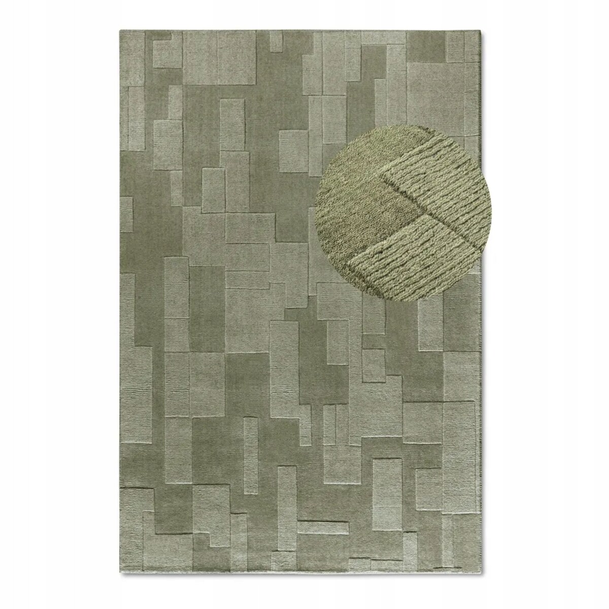 Dywan wełniany do salonu 160x230cm,zielony tkany ręcznie z efektem 3d