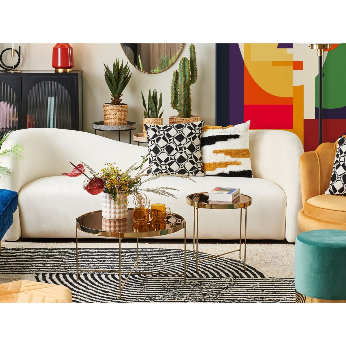 Sofa welurowa biała VELTADA