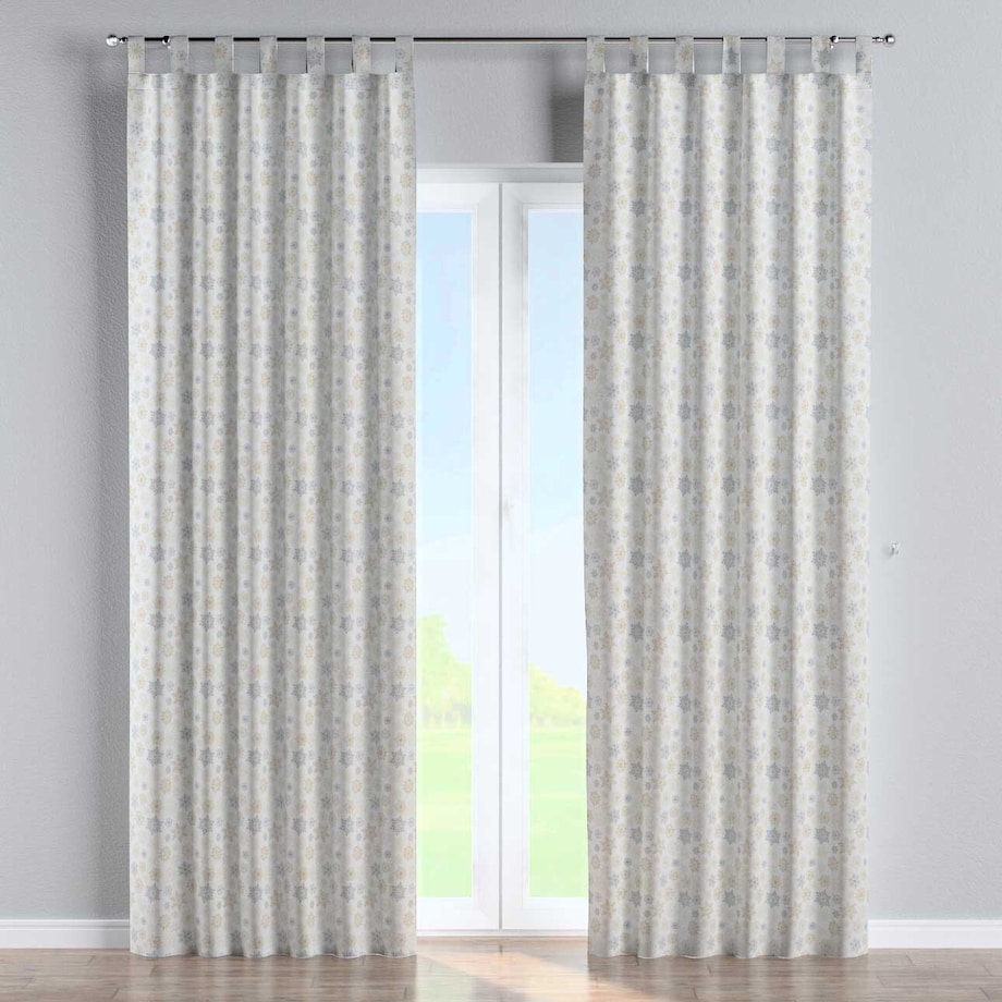 Zasłona na szelkach 1 szt. 130x245 złote, srebrne gwiazdy na białym tle