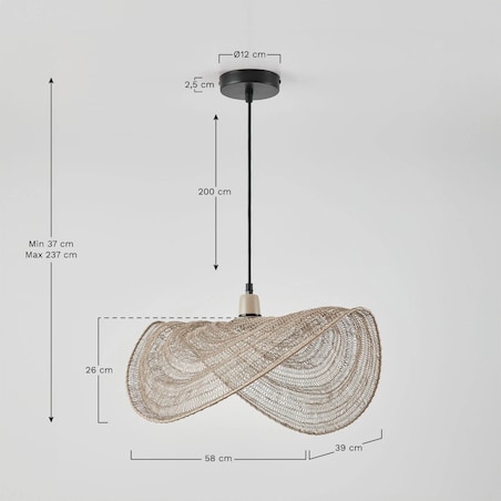Lampa wisząca z drucianej siatki Garaine 58 cm, czarna