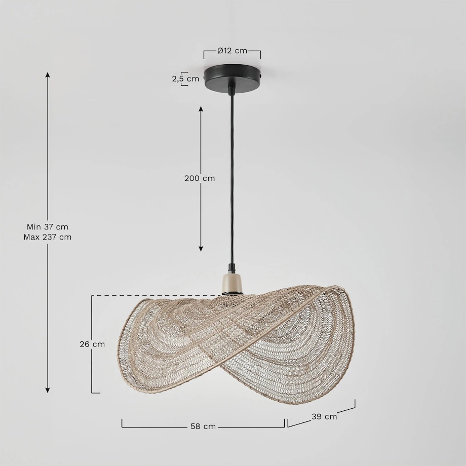 Lampa wisząca z drucianej siatki Garaine 58 cm, czarna