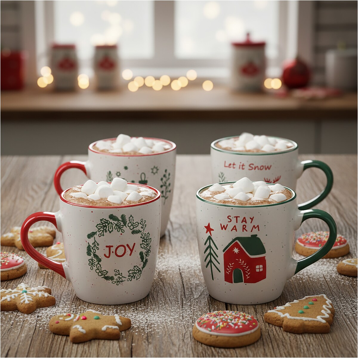 Zestaw Kubków Świątecznych Kamionkowy 4 X 200 Ml