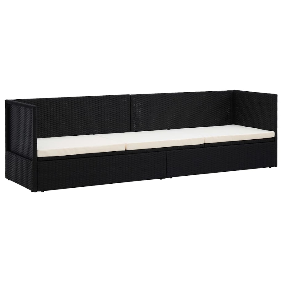 vidaXL Sofa ogrodowa z poduszkami, polirattan, czarna