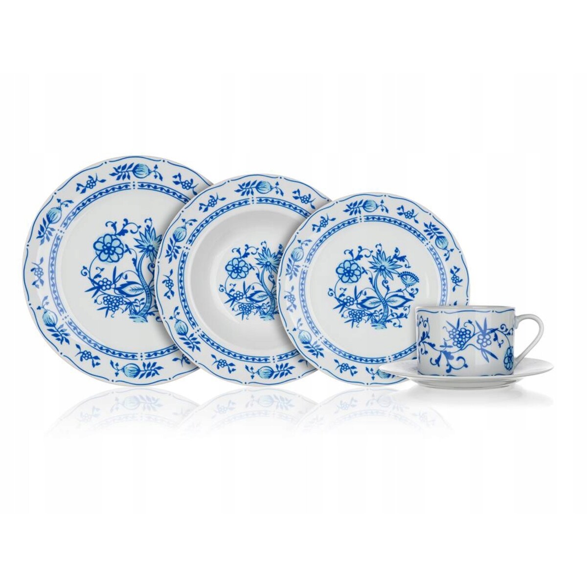 TALERZE OBIADOWE FOLKLOR niebieskie 30 elem 6 osób filiżanka jadalnia box