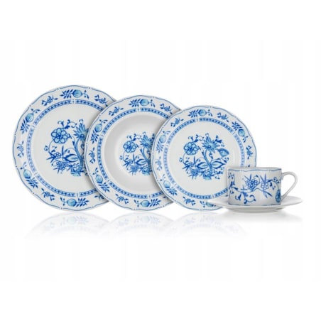 TALERZE OBIADOWE FOLKLOR niebieskie 30 elem 6 osób filiżanka jadalnia box