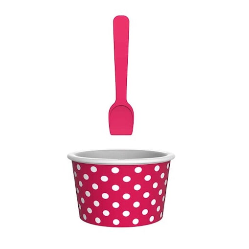 Miseczka na lody z łyżeczką różowo – biała, 8 cm, Zak! Designs