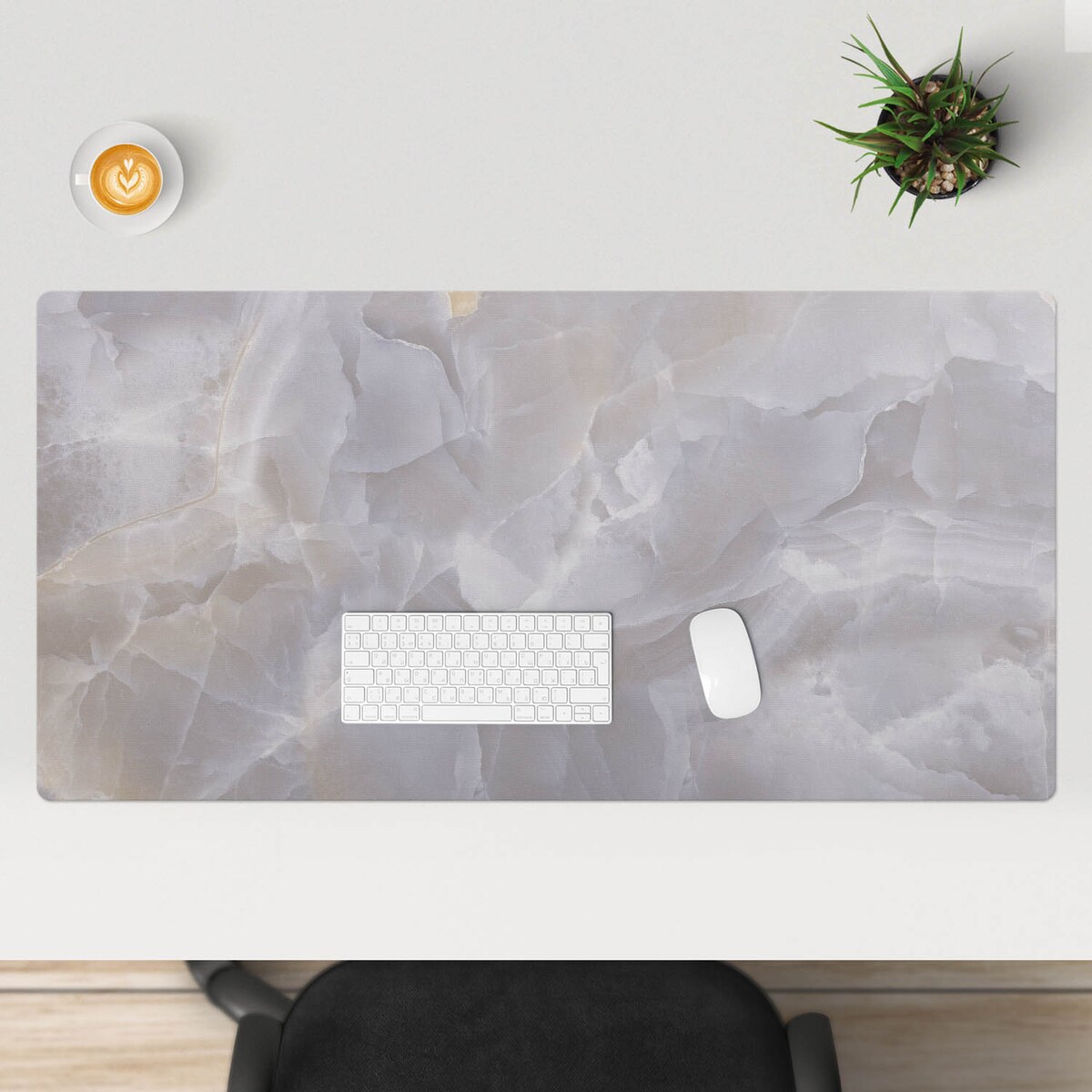 Szara mata na biurko Marmurowe fale, 120x60 cm