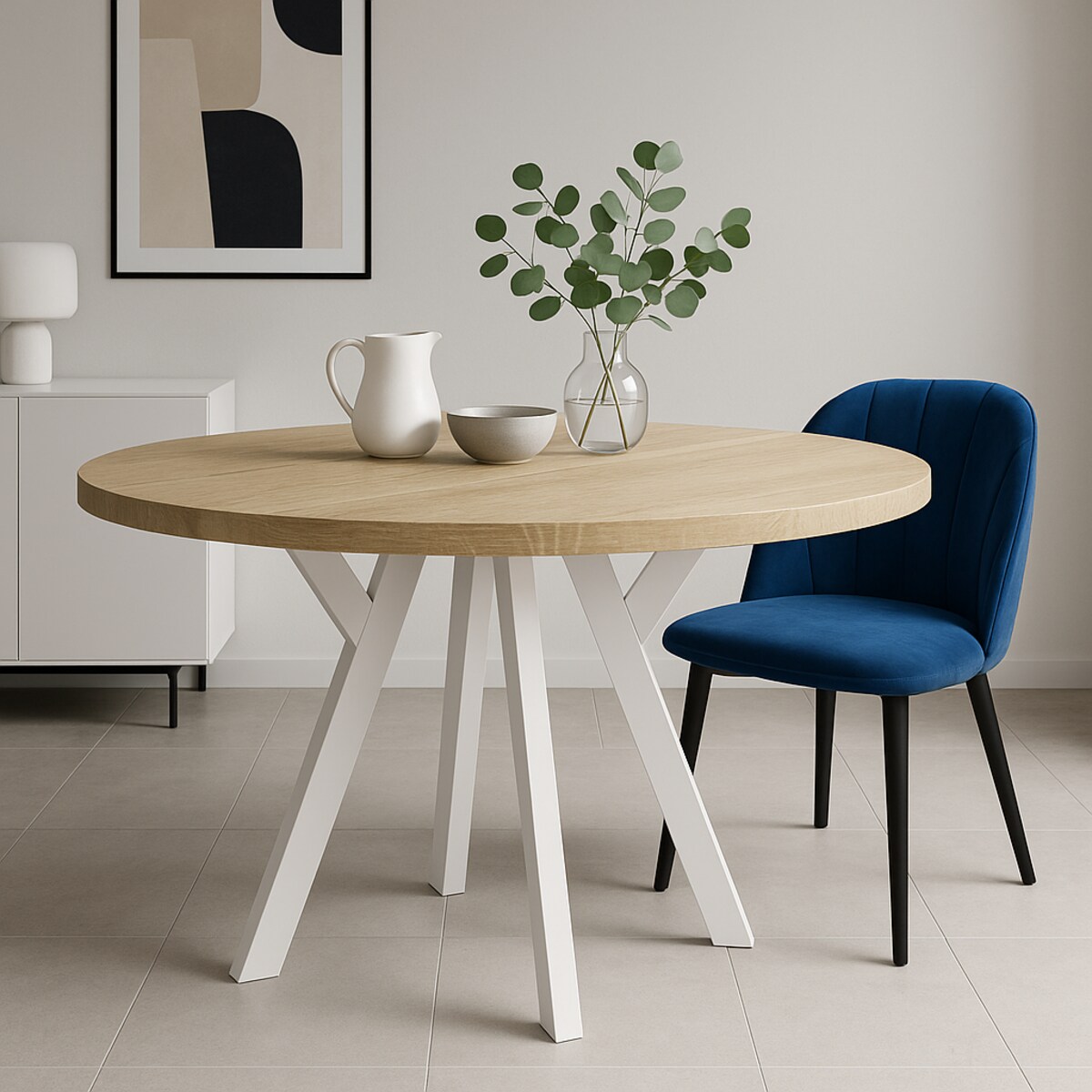 Stół rozkładany okrągły 90/190 - Dąb sonoma+n.białe