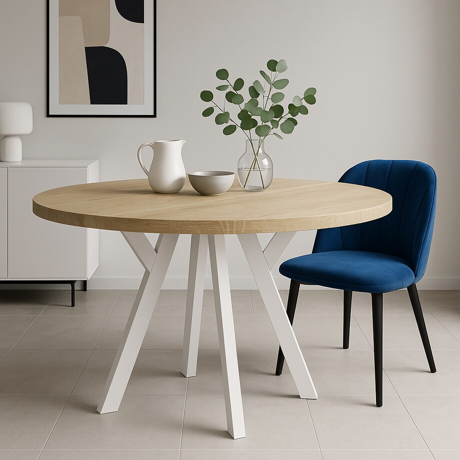 Stół rozkładany okrągły 90/190 - Dąb sonoma+n.białe