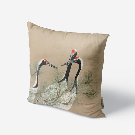 beżowa bawełniana poszewka na poduszkę - japońskie żurawie 45x45 cm