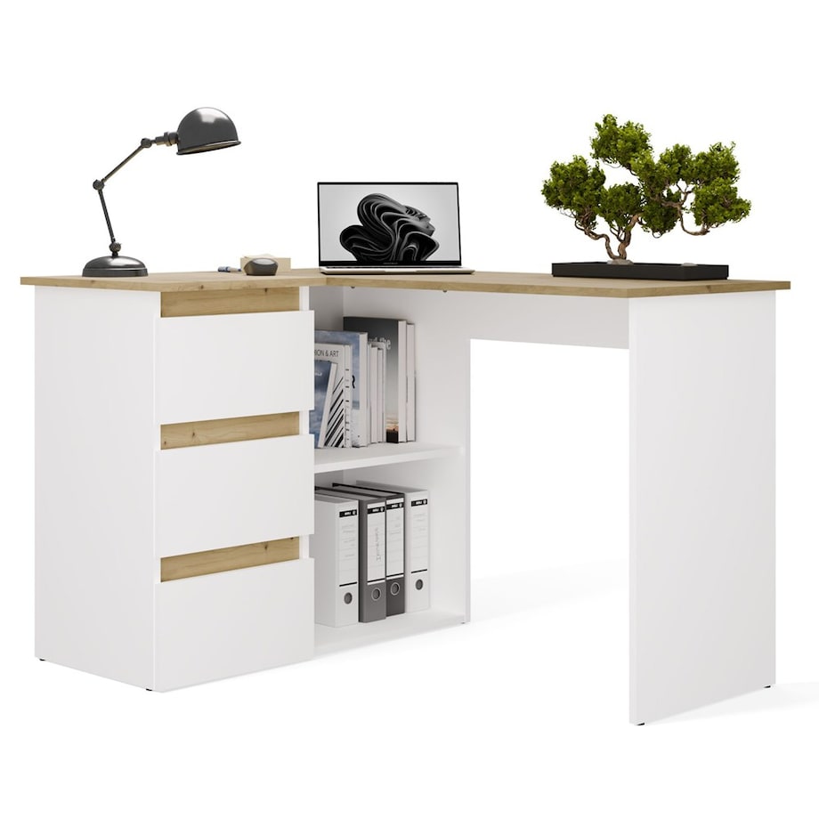 Biurko narożne Nicea lewe dąb artisan/biel 120x48,5x75 1 szt.