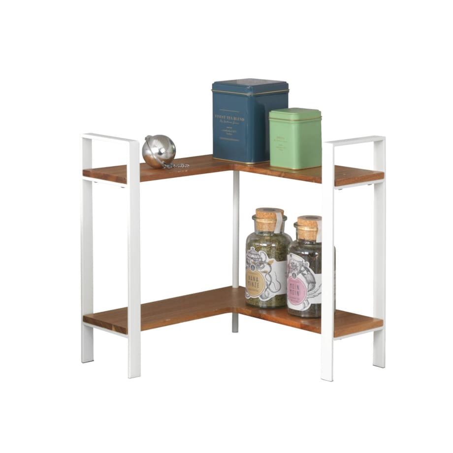 Narożna, dwupoziomowa półka kuchenna na blat LOUISA, drewno akacji