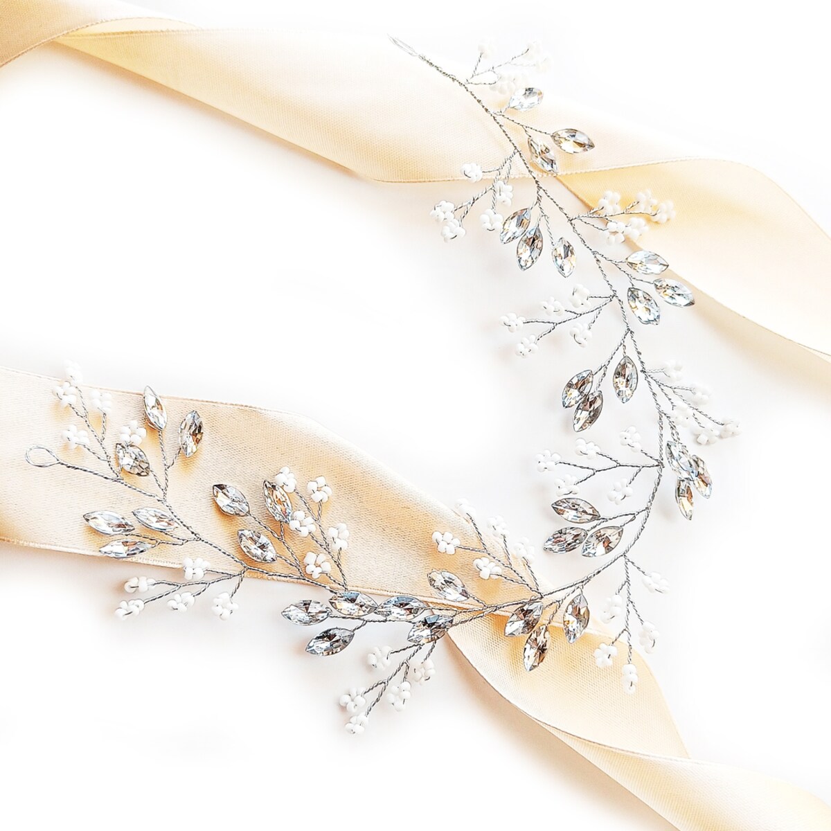 Gałązka do włosów z koralikami KRYSZTAŁKAMI srebro