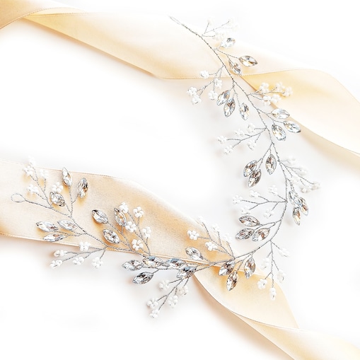 Gałązka do włosów z koralikami KRYSZTAŁKAMI srebro