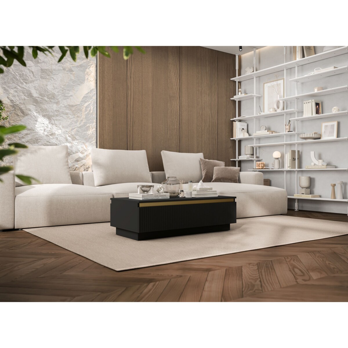 Nowoczesny Stolik kawowy Glamour prostokątny elegancka ława Czarny Mat 109 cm