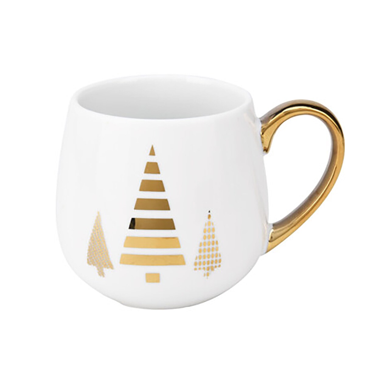 Kubek Z Uchem Świąteczny Porcelanowy Biało-Złoty 375 Ml Choinka