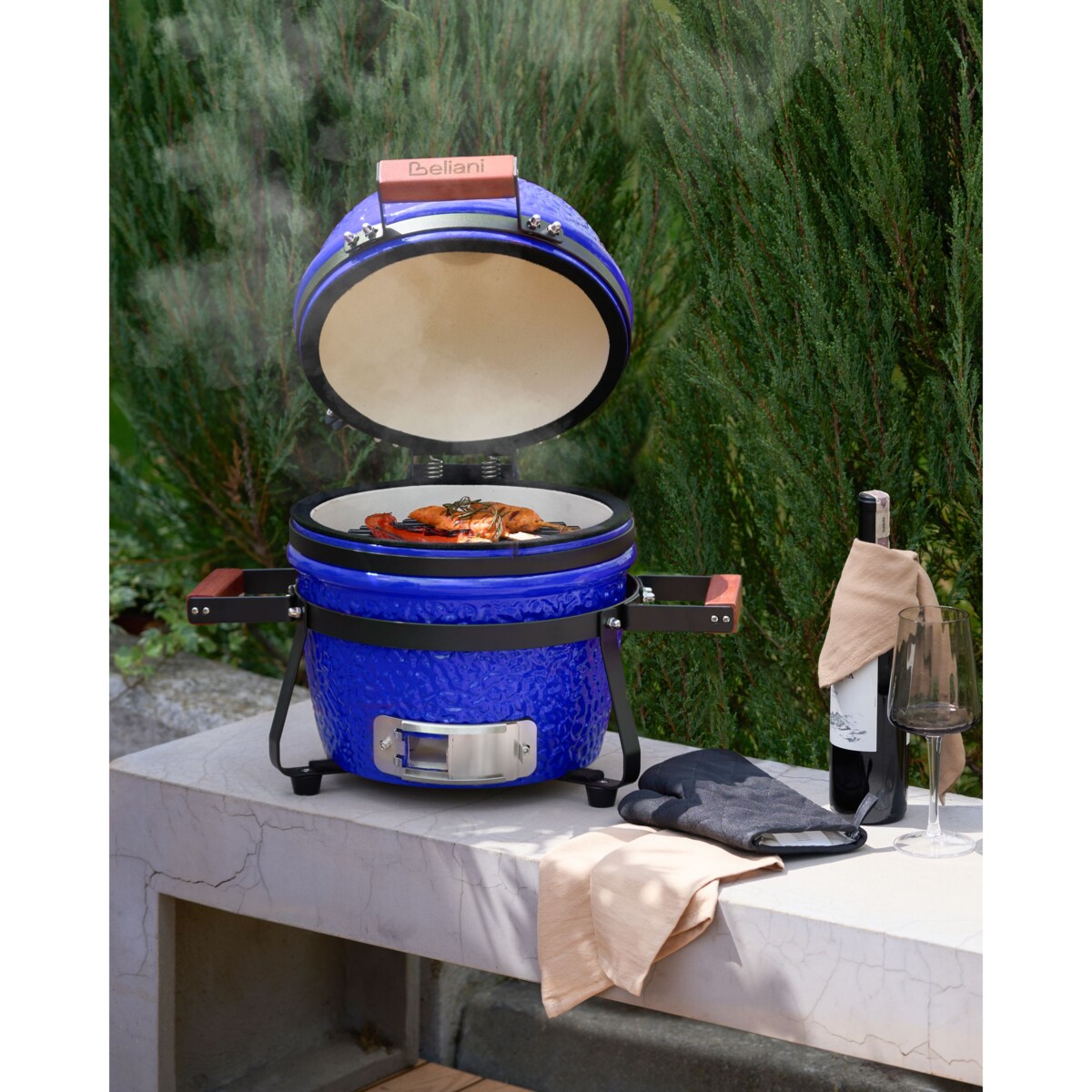 Mini grill węglowy KAMADO Ceramika Niebieski