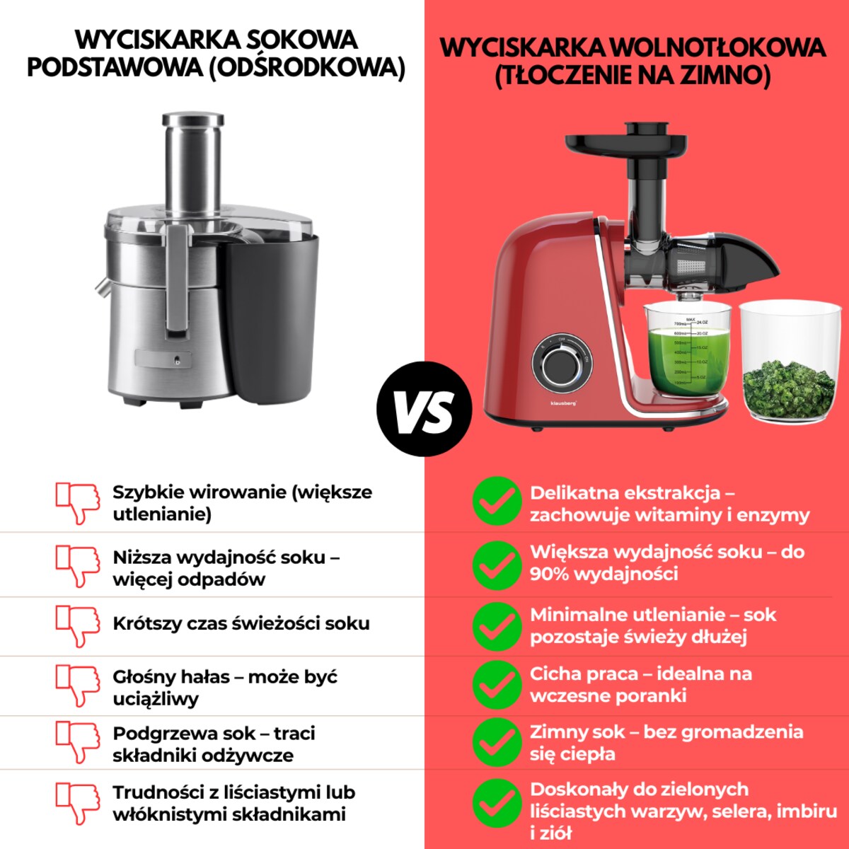 Sokowirówka wolnoobrotowa 150W do owoców i warzyw COLD PRESS KLAUSBERG KB-7870