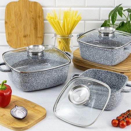 Garnek z powłoką marmurową kwadratowy marmurkowy szary indukcja gaz 5.5L 26cm KLAUSBERG