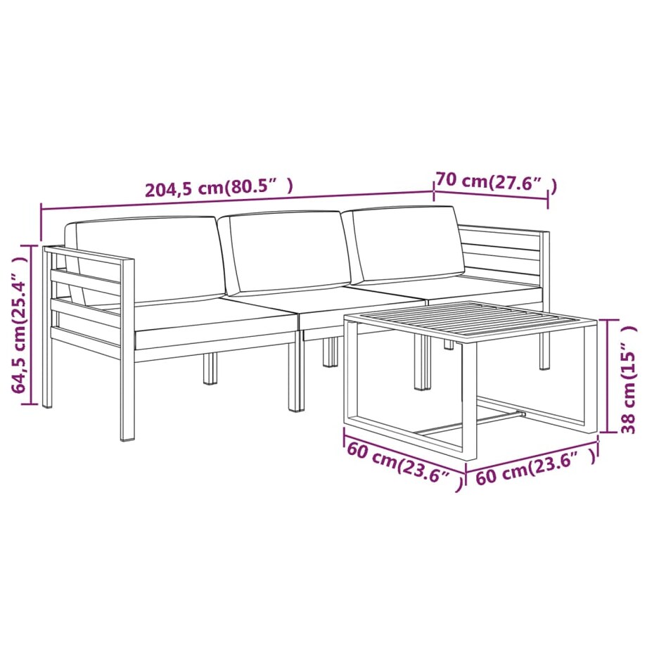 vidaXL 4-cz. zestaw mebli ogrodowych, poduszki, aluminium, antracyt