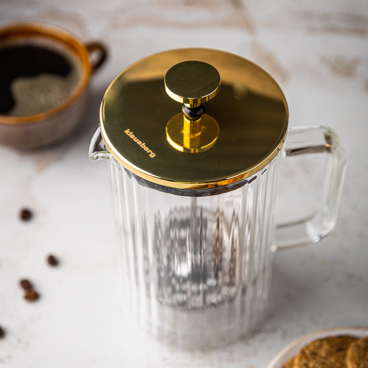 Zaparzacz do kawy herbaty szklany 1000ml French Press złoty KLAUSBERG