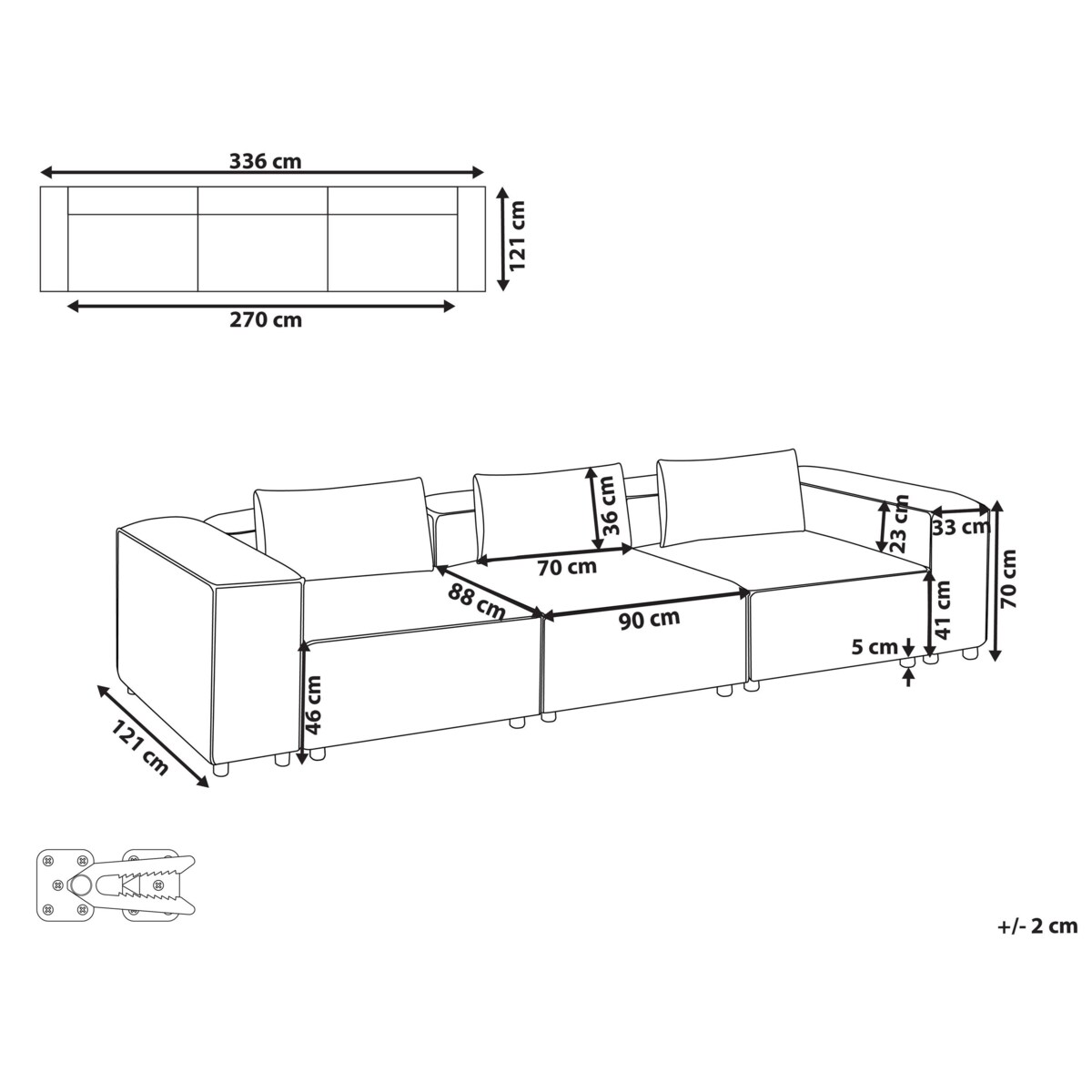 Sofa modułowa dla 3 osób BRANDE Szary