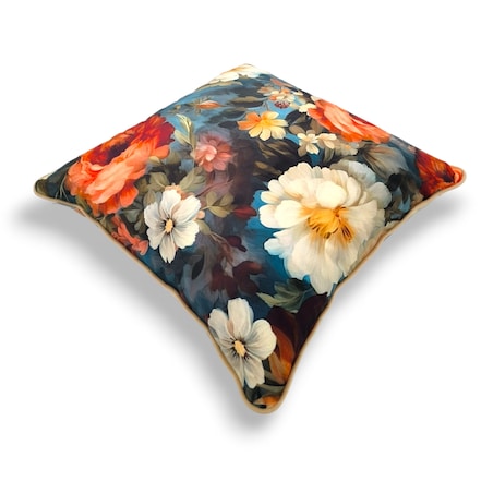 Turkusowa poduszka dekoracyjna w kwiaty 45x45 Floral Vintage