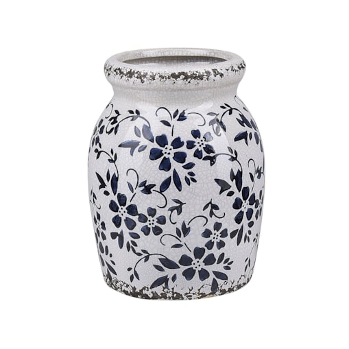 Wazon na kwiaty ceramiczny biały z niebieskim AMIDA