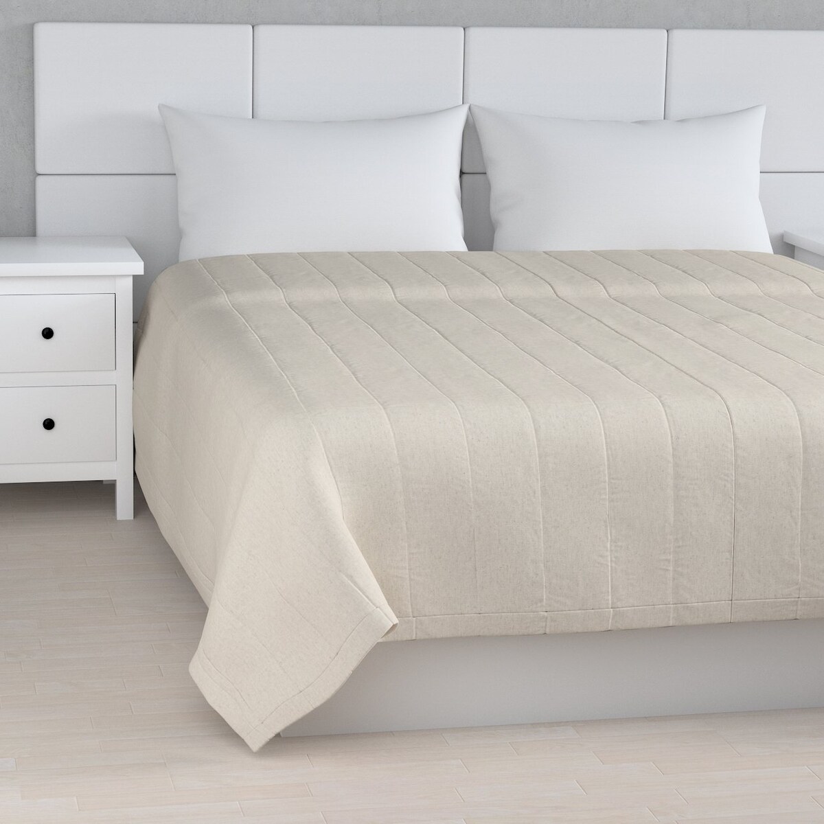 Narzuta pikowana w pasy 130x210 melanż szaro-beżowy