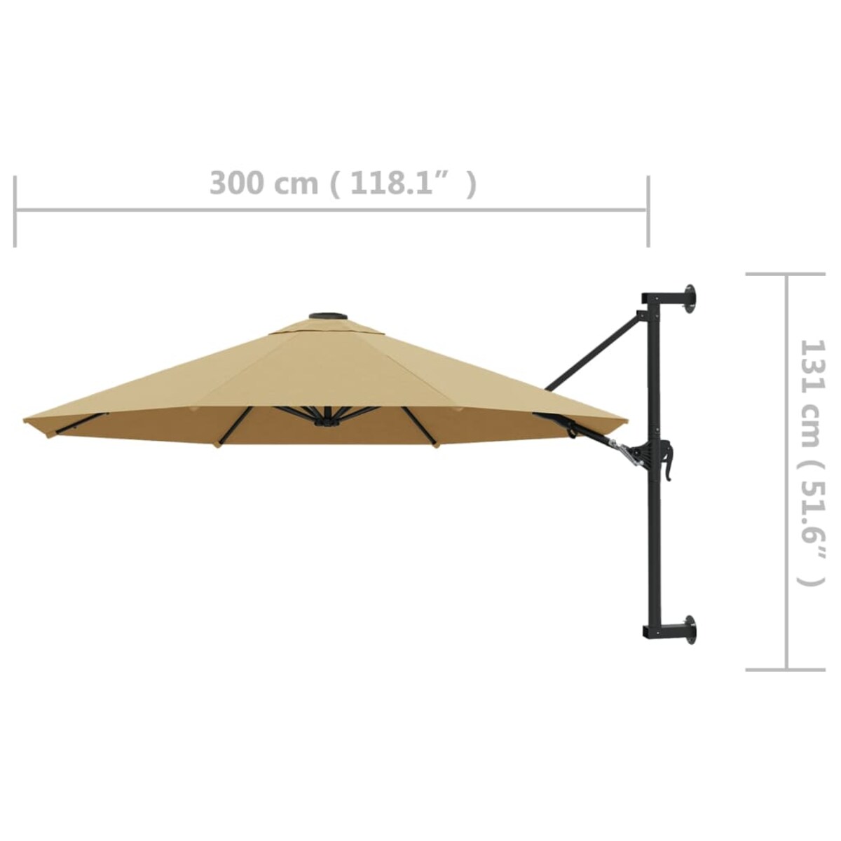 vidaXL Parasol ścienny na metalowym słupku, 300 cm, kolor taupe