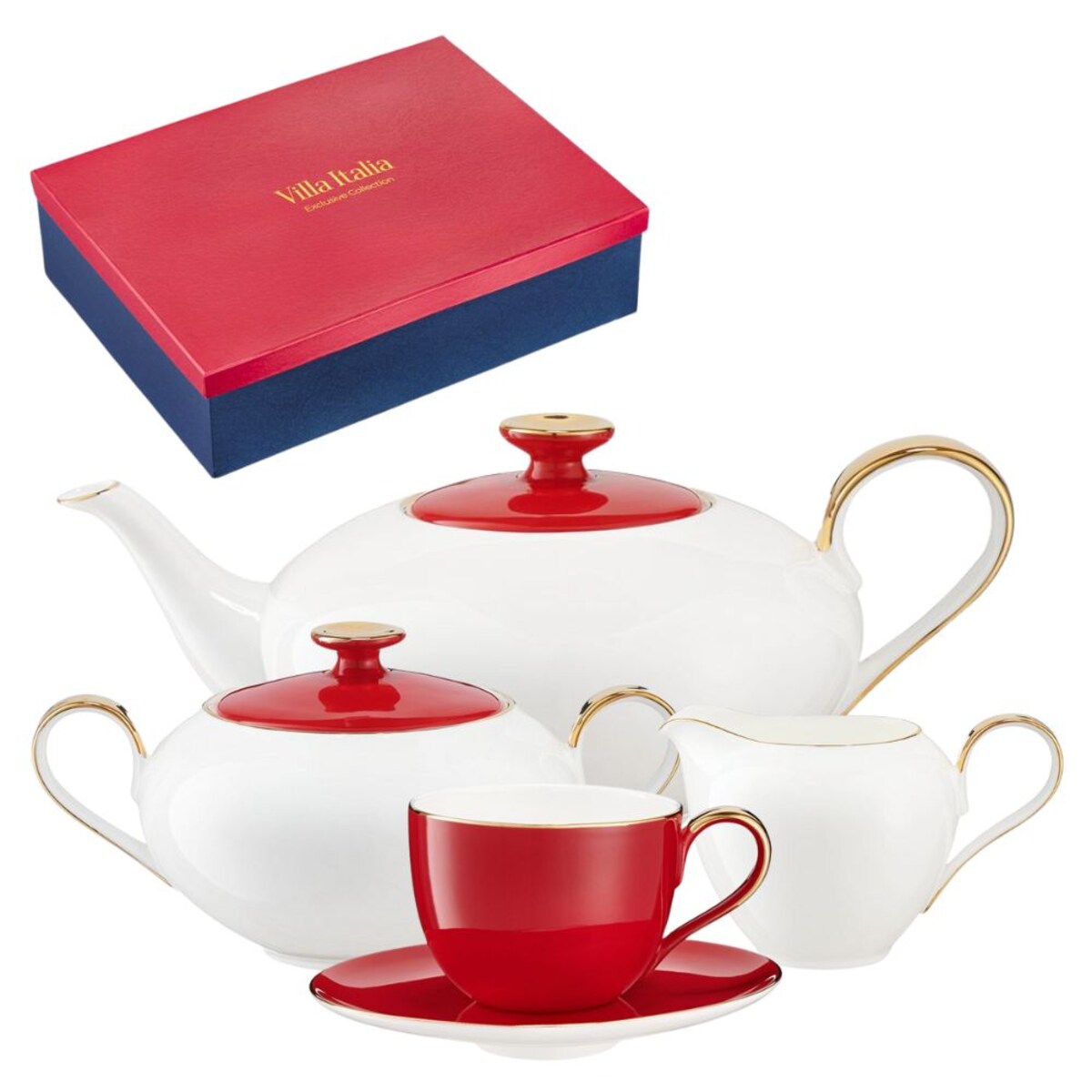 VILLA ITALIA Serwis kawowy na 6 osób porcelanowy Zestaw prezentowy Lady In Red