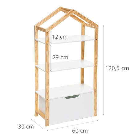 Regał na zabawki, Półka domek LENA, 60 x 30 x 120 cm