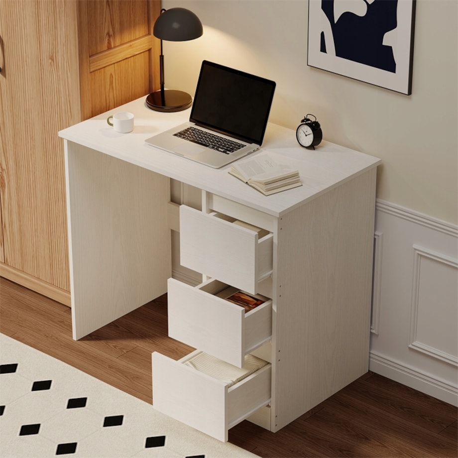Biurko komputerowe stolik białe młodzieżowe nowoczesne z szufladami loft