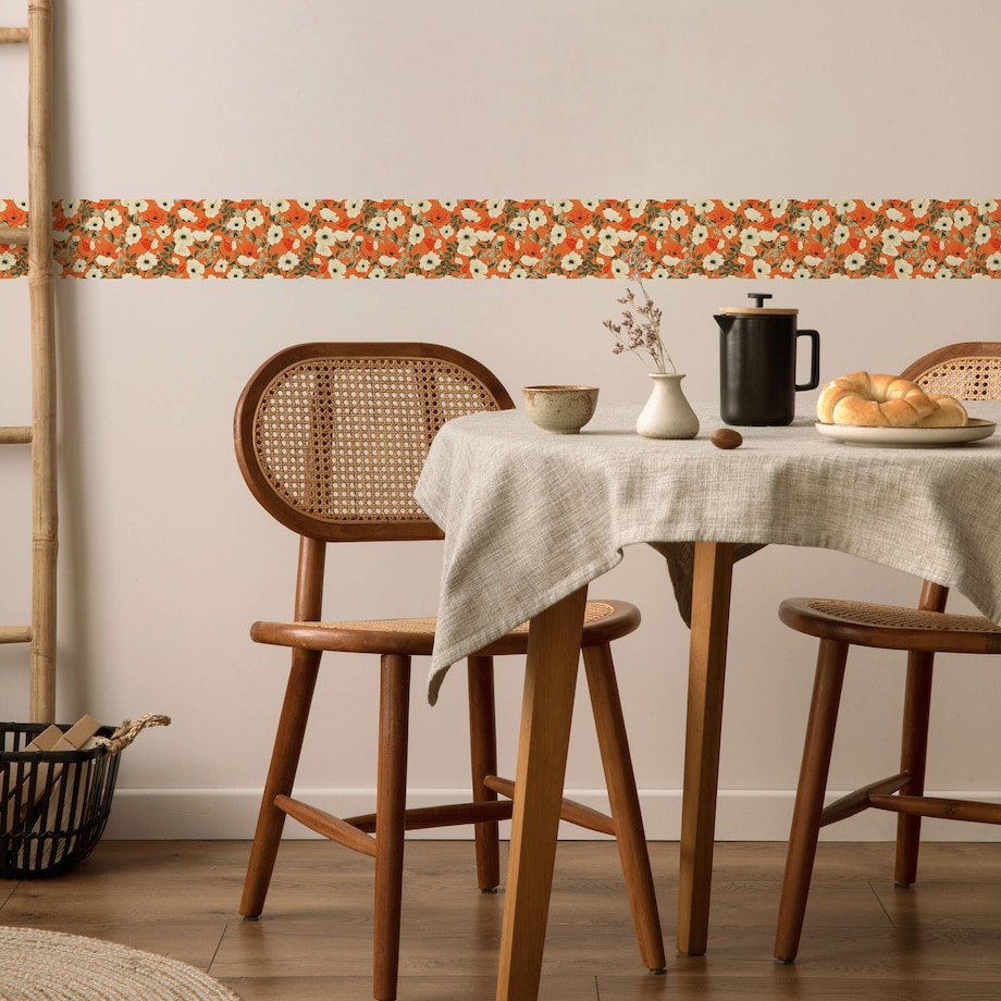 Samoprzylepny Pasek Dekoracyjny Bordiura KWIATY Maki Liście Natura Rośliny