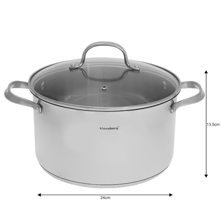 Garnek stalowy z pokrywką indukcja gaz 5.9L 24cm KLAUSBERG Premium 18/10