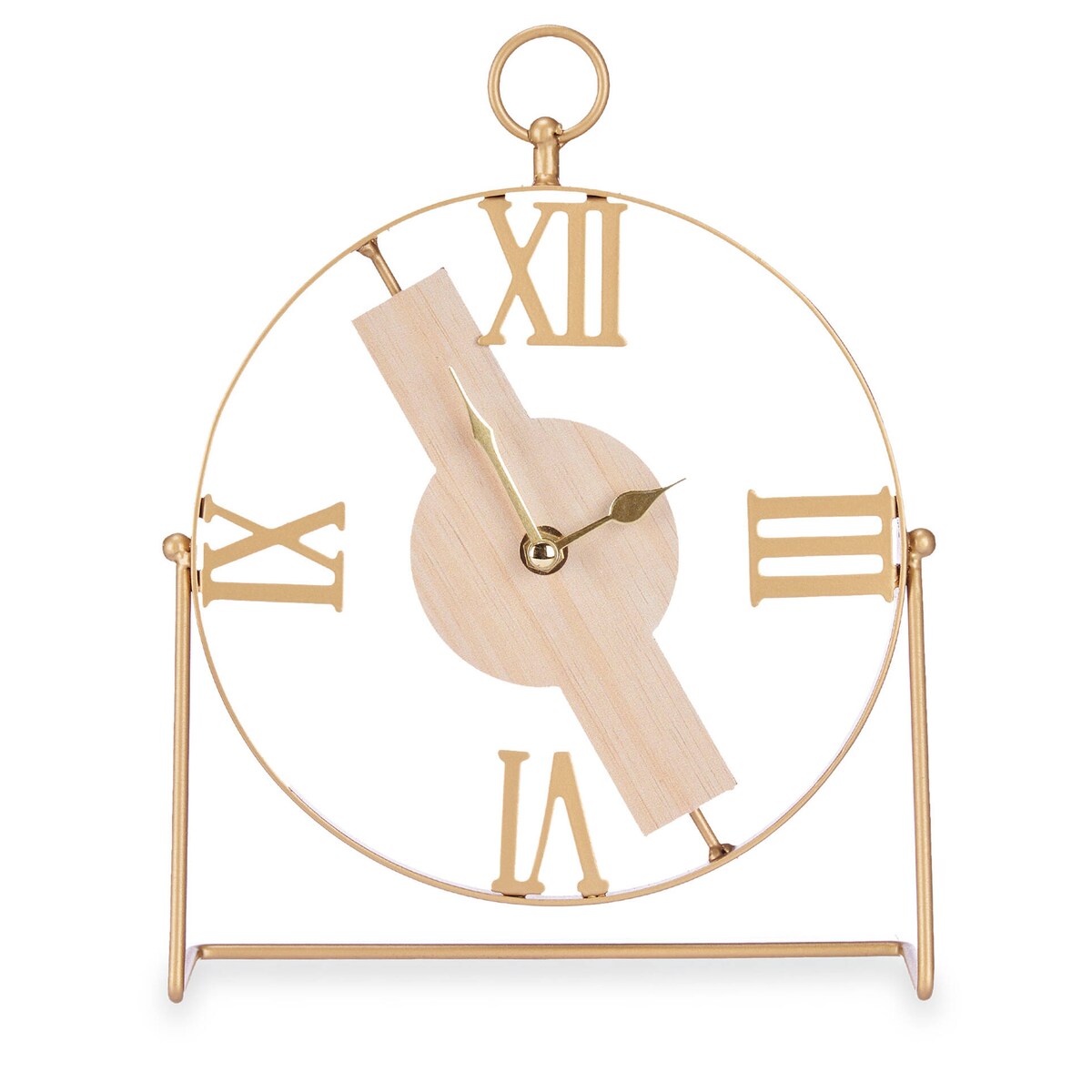 Zegar na komodę z minimalistyczną tarczą i złotymi wskazówkami, 21 x 27 cm