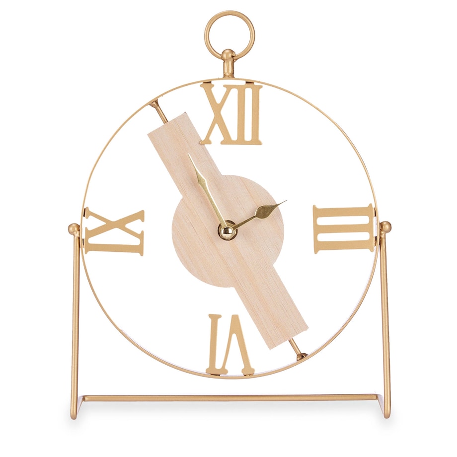 Zegar na komodę z minimalistyczną tarczą i złotymi wskazówkami, 21 x 27 cm